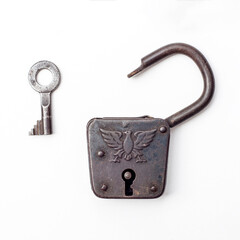 Vintage Lock and Key on a white Background