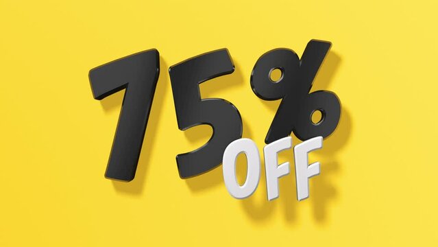 Dynamic 75 percent sale on yellow background. Tag 75% Off Sale Discount loop animation.