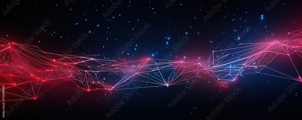 Poster Texture of abstract future technology lines with dots connection mesh background banner illustration Connection digital data and big data concept. Digital datail dark blue red pink,