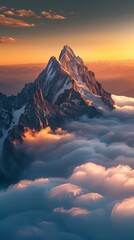 Mountain Rising Above the Clouds at the sunrise or sunset. Shot of the Natural World - obrazy, fototapety, plakaty
