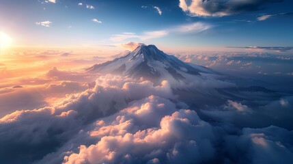 Mountain Rising Above the Clouds at the sunrise or sunset. Shot of the Natural World