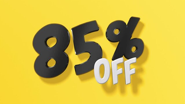 Black 85% Off Special Offer on yellow background. Sale Up to eighty five percent pff, sale symbol, Special Offer animation.