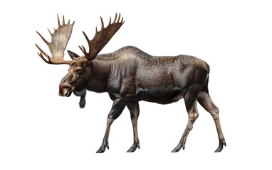 A moose deer isolated on a transparent or white background. PNG. sitting or walking moose. 