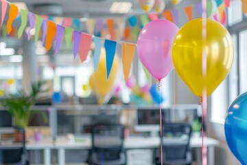 Office Festivities with Balloons and Banners