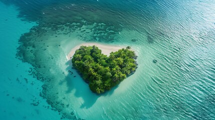 Aerial Shot of Paradise Island in the Shape of a Heart