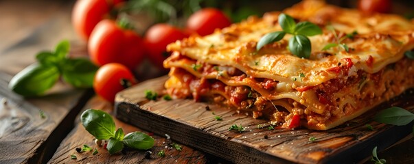 Mouthwatering Italian Delight: Layers of Diverse Ingredients and Colors in a Delicious Lasagna. Concept Italian Cuisine, Lasagna Recipe, Comfort Food, Layers of Flavors, Delicious Dish
