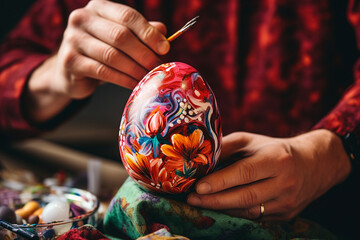 Generative AI image illustration Colorful traditional celebration easter paschal eggs symbols...