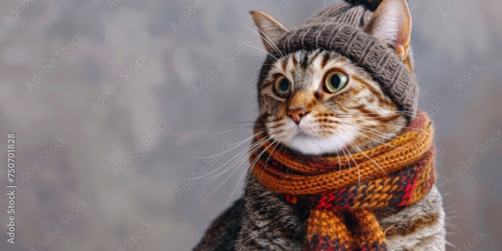 Wall mural cat in a warm scarf