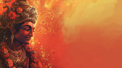Ram Navami background with Hindu God Rama and copy space, day of celebrates Hindu festival - obrazy, fototapety, plakaty