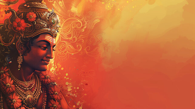 Ram Navami background with Hindu God Rama and copy space, day of celebrates Hindu festival