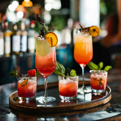 Verschiedene Cocktails auf dem Tablett