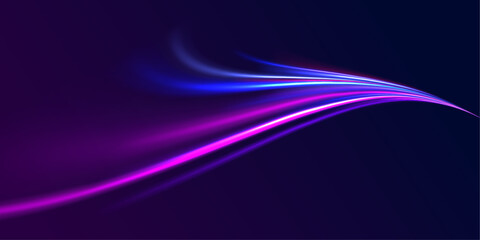 Abstract background in blue and purple neon glow colors. Vector blue glowing lines air flow effect. Speed connection background.	