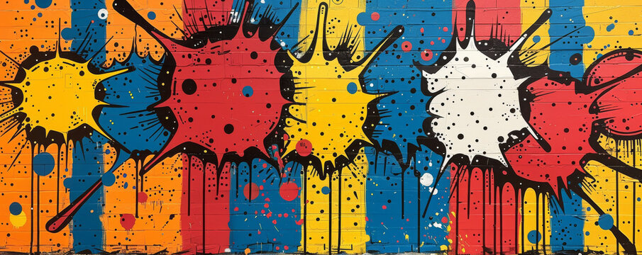 Vibrant contrasts and visual puns illuminate dynamic patterns with a touch of neon celebrating retro comic strip aesthetics