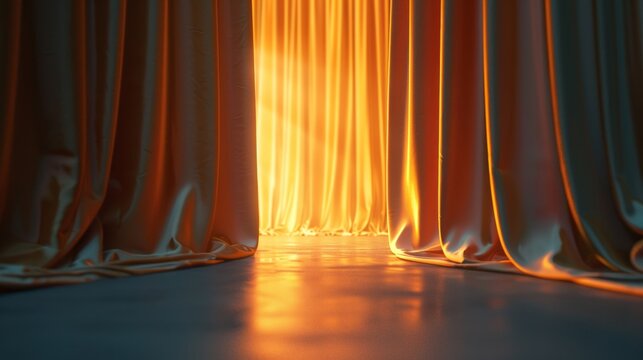 Velvet curtains part to reveal an enigmatic glow