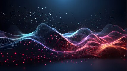 Abstract background design for waving particle technology,  Background of large data and technology, abstract wave flowing dots flow particles.