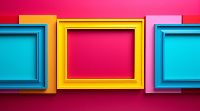 a colorful picture frame on a red wall