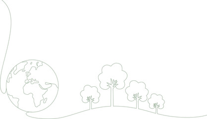 Earth day line art illustration. Environment Day. Earth globe line art style vector Illustration. World map in simple linear style.  