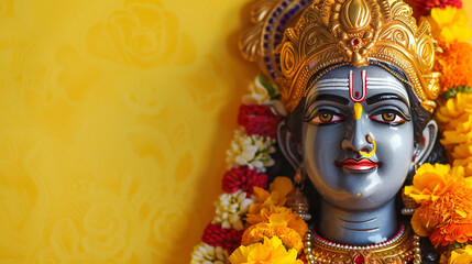 Ram Navami background with Hindu God Rama and copy space, day of celebrates Hindu festival
