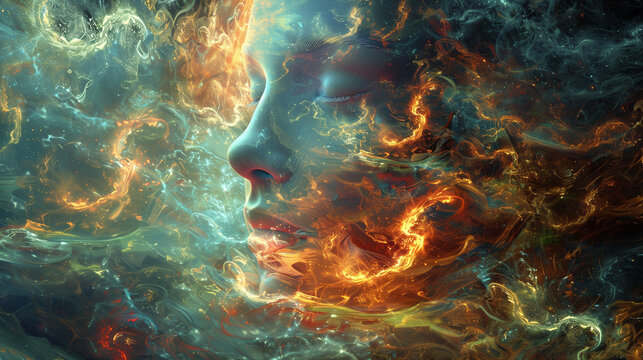 Fantasy portrait of feminine energy in cosmic with vibrant colors. AI generated - Powered by Adobe
