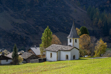 Fototapeta na wymiar The Village of Rheinwald in the Canton of Graubünden, Switzerland