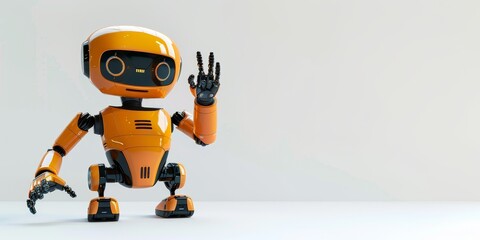 Friendly adorable cartoon robot waving its hand
