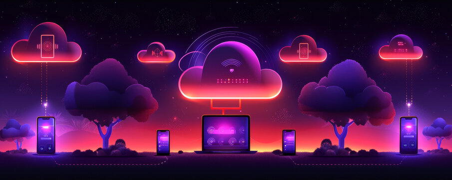Cloud services and remote access depicted in flat design highlighting the importance of privacy protection in digital realms