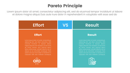 pareto principle comparison or versus concept for infographic template banner with box table with fullcolor background block with two point list information