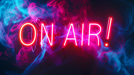 On Air Colorful Neon Sign. Banner for bloggers podcasts and live streamers.