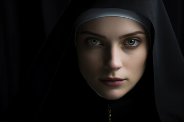 Portrait of a nun on a black background made with generitive ai - obrazy, fototapety, plakaty
