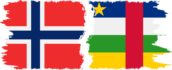 Central African Republic and Norwegian grunge flags connection vecto