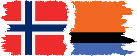 Chagos and Norwegian grunge flags connection vector