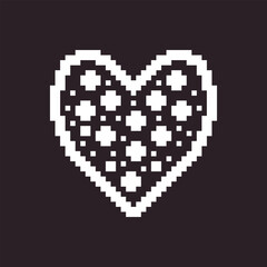 black and white simple flat 1bit pixel art abstract dotted inside frame heart icon