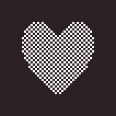 black and white simple flat 1bit pixel art abstract dotted halftone heart icon