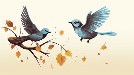 Fototapeta premium Birds Perched on Tree Branch