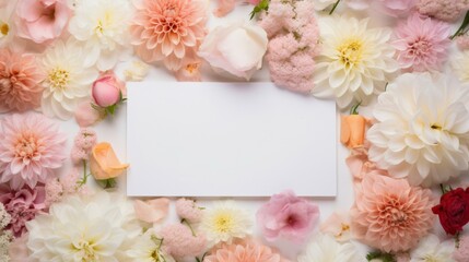 White Sheet of Paper Surrounded by Pink and White Flowers