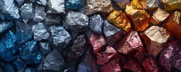 Exploring the Dazzling Metallic Beauty of Nickel Ore Specimens in Various Shapes and Colors. Concept Mineral Photography, Nickel Ore, Metallic Beauty, Specimen Shapes, Color Variations
