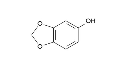 sesamol molecule, structural chemical formula, ball-and-stick model, isolated image natural phenols