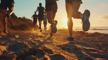 Foto op Plexiglas photography close up legs runner group running on sunrise seaside trail   © YamunaART