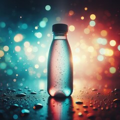 Close-up of a water bottle, bokeh background