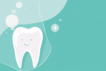 Happy tooth character with bubbles on a teal background