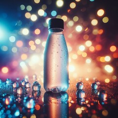 Close-up of a water bottle, bokeh background