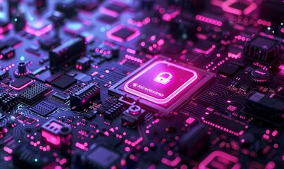 Cybersecurity Concept on Computer Chip