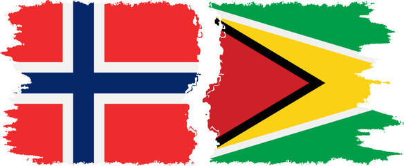 Guyana and Norwegian grunge flags connection vector