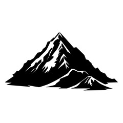 Mountain silhouette vector icon. Rocky peaks. Mountains ranges. Black and white mountain icon vector for logo
