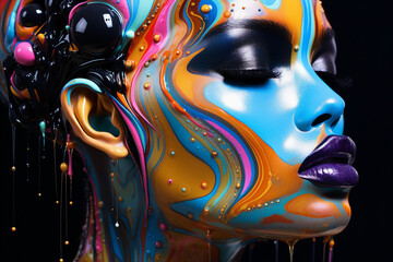 AI generated image of cyborg character with glowing smooth human face and closed eyes