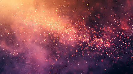 Glowing orange and pink particles float in a dark purple background.