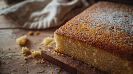 Fototapeta na wymiar Homemade yellow sponge cake slice.