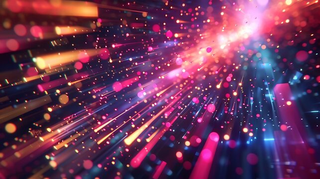 A beautiful abstract background of glowing particles. The particles are of various sizes and colors, and they are arranged in a radial pattern.