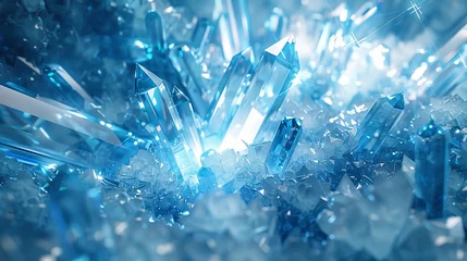 Fotobehang Sparkling kaleidoscope of icy blue crystal shards, glowing with inner light and geometric beauty © PRI