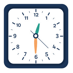 Square Wall Clock At 12:30, Time Illustration 